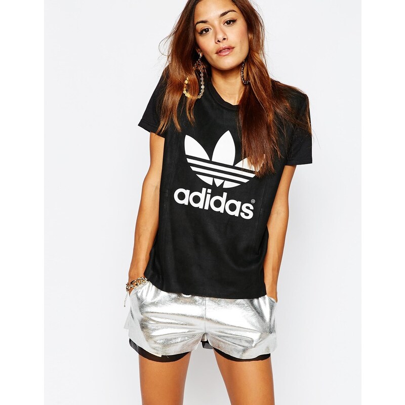 Adidas Originals - Adicolor Deluxe - T-shirt en cuir à logo trèfle - Noir