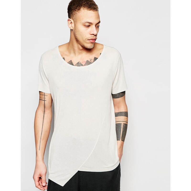 ASOS - T-shirt ultra long finement côtelé avec ourlet asymétrique - Beige - Beige
