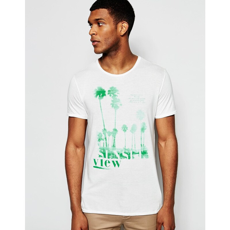 United Colors of Benetton - T-shirt imprimé palmiers - Blanc