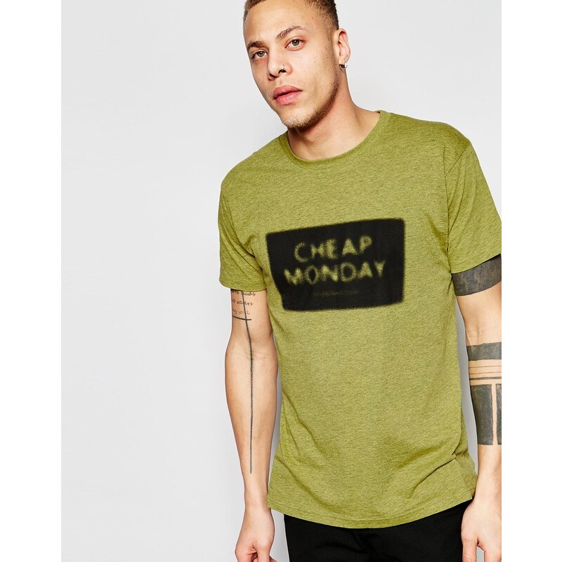 Cheap Monday - Standard Nuclear - T-shirt à imprimé logo encadré - Vert chiné - Vert