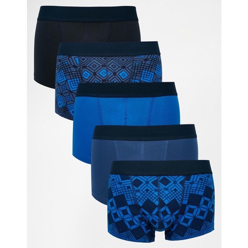 ASOS - Lot de 5 boxers taille basse à imprimé géométrique - Bleu