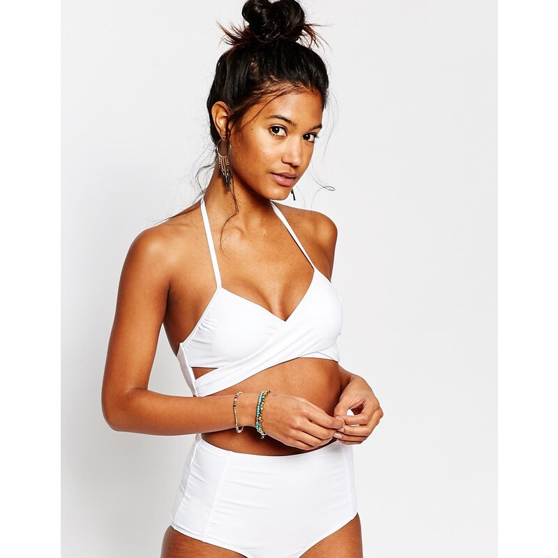 South Beach - Mix and Match - Top de bikini drapé à découpes - Blanc