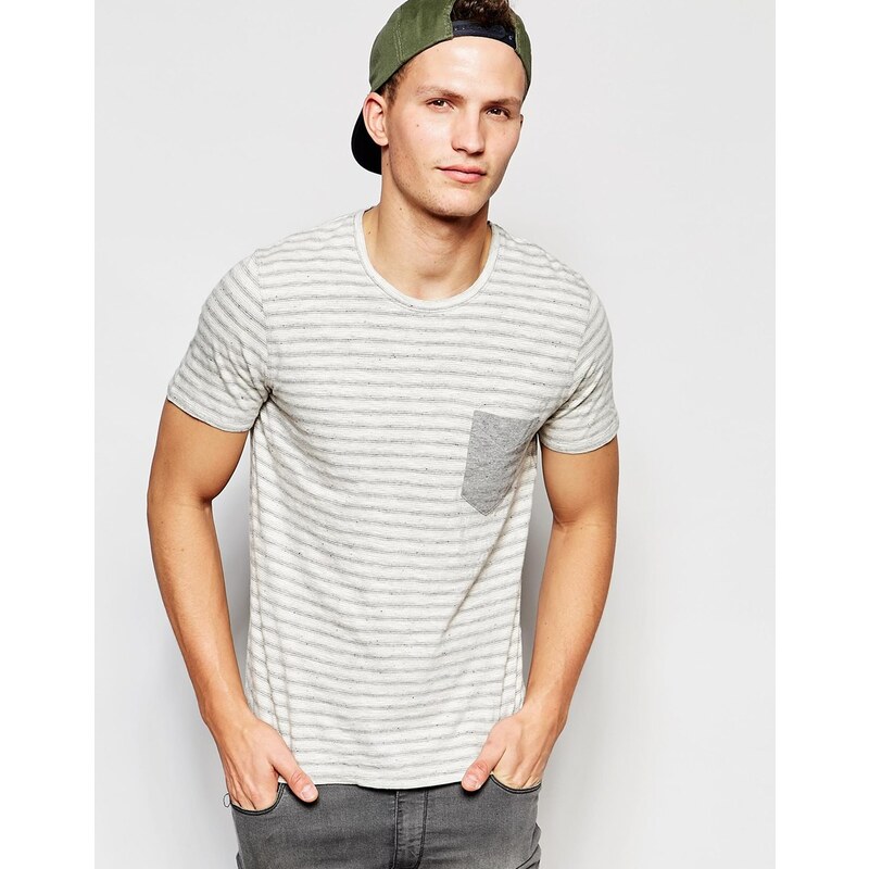 Selected Homme - T-shirt rayé à poche contrastante - Gris