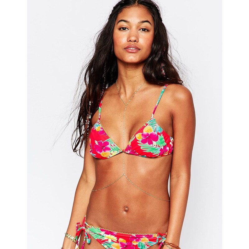 Hobie - Top de bikini triangle à imprimé tropical - Rouge