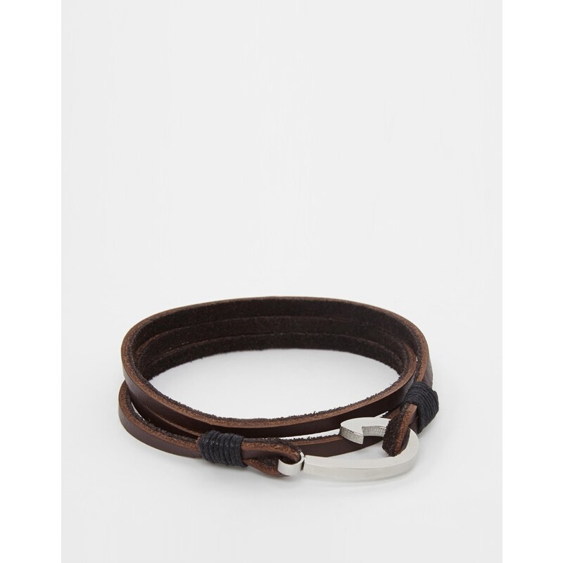 Seven London - Exclusivité ASOS - Bracelet enveloppant en cuir avec crochet - Fauve - Marron