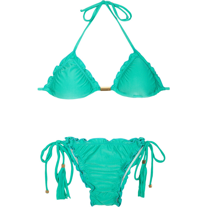 Maryssil Maillots de bain femme Bikini Triangle Vert D Eau, Froufrous Et Pompons - Aquamarine Frufru