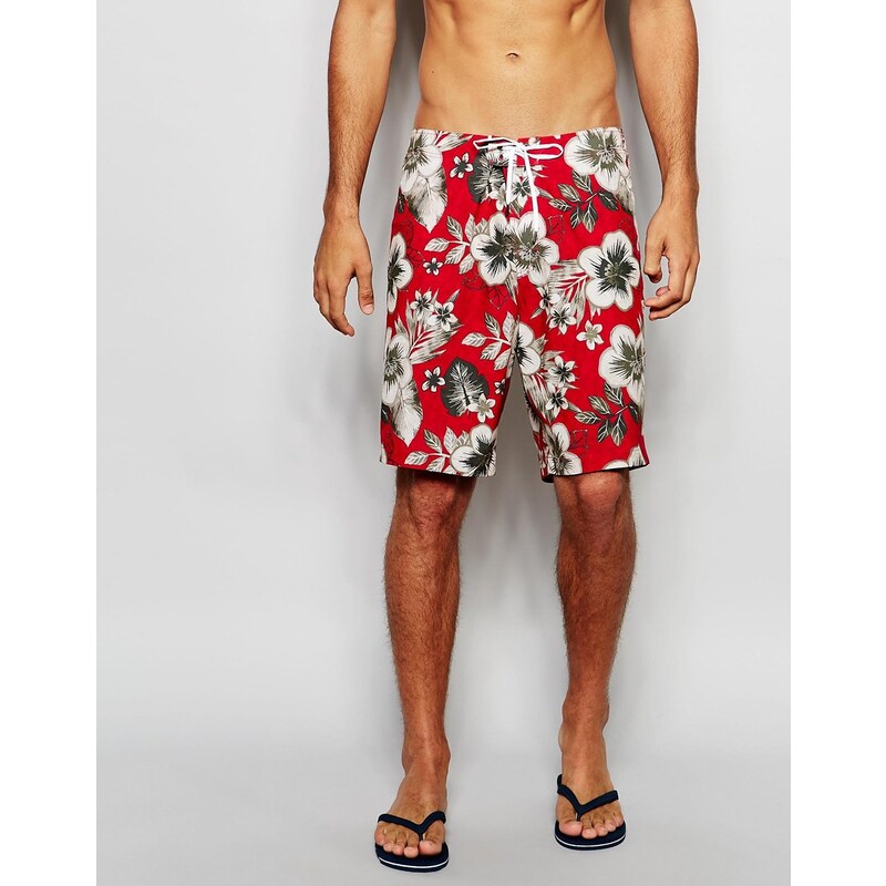 Abercrombie & Fitch - Boardshorts à fleurs - Rouge