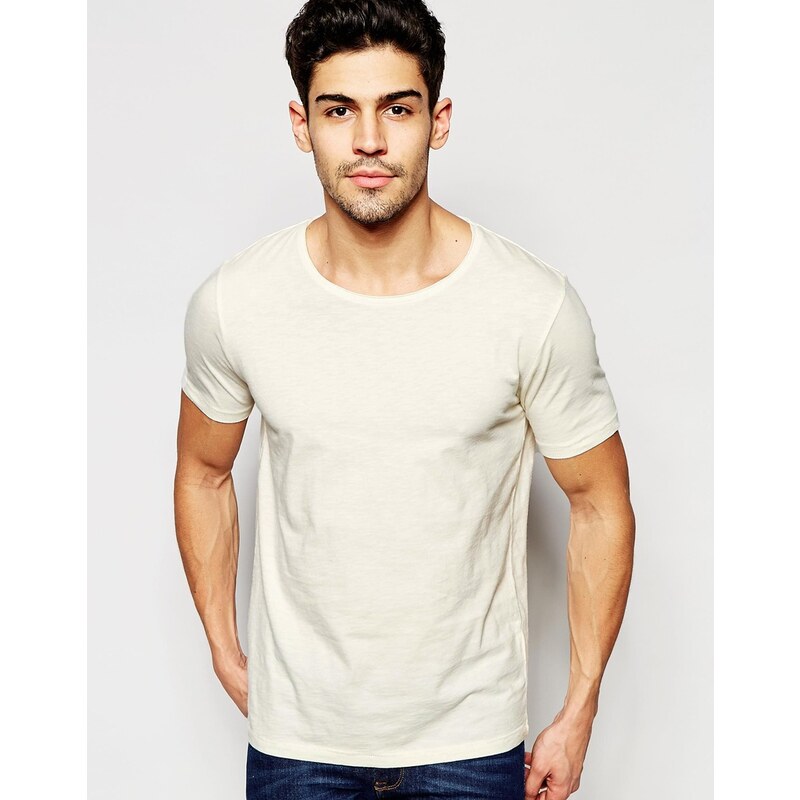Selected Homme - T-shirt avec encolure à bord brut - Blanc
