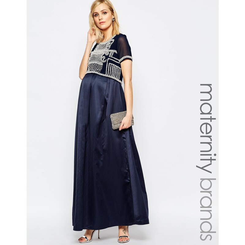 Maya Maternity - Robe longue trapèze à corsage ornementé - Bleu marine