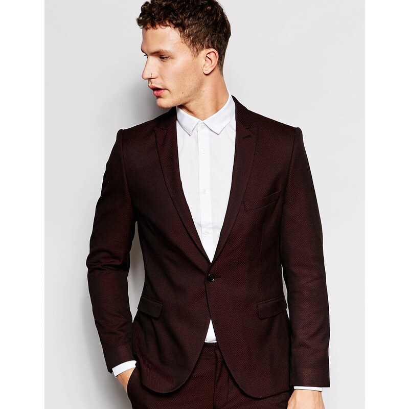 Selected Homme - Veste de costume de luxe coupe cintrée à pois avec revers en pointe - Violet