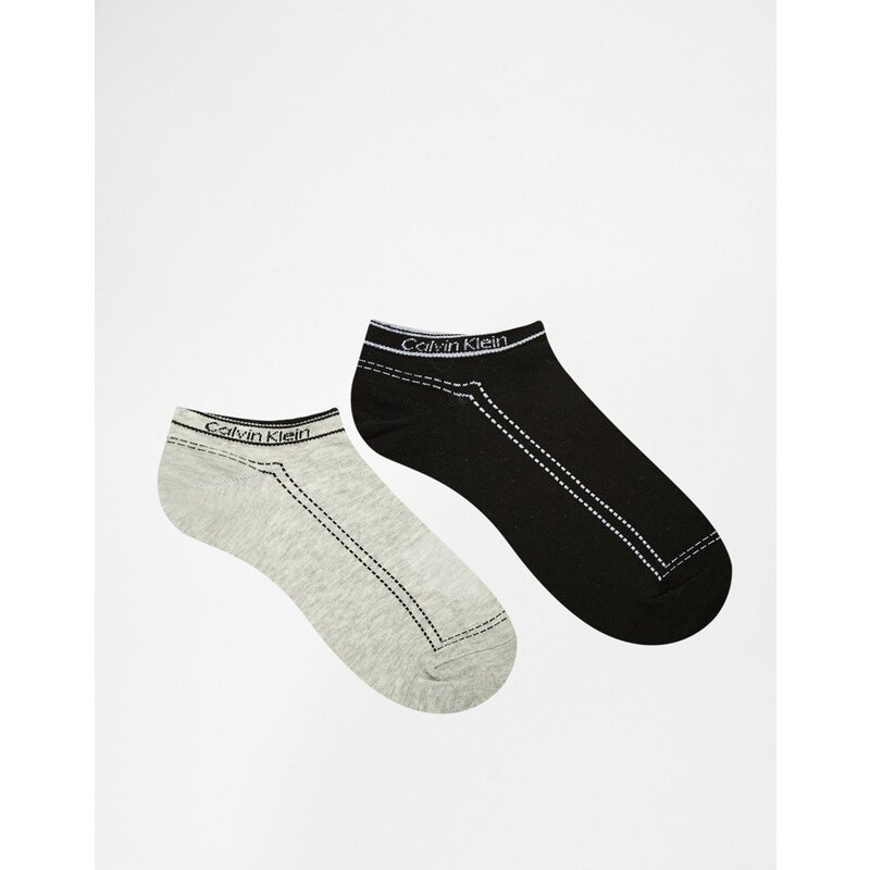 Calvin Klein - Lot de 2 paires de socquettes rétro avec logo - Gris noir