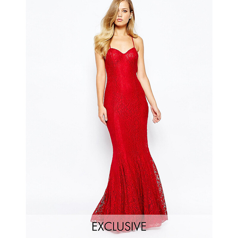 Forever Unique - Poretta - Maxi robe en dentelle avec ourlet pointu - Rouge