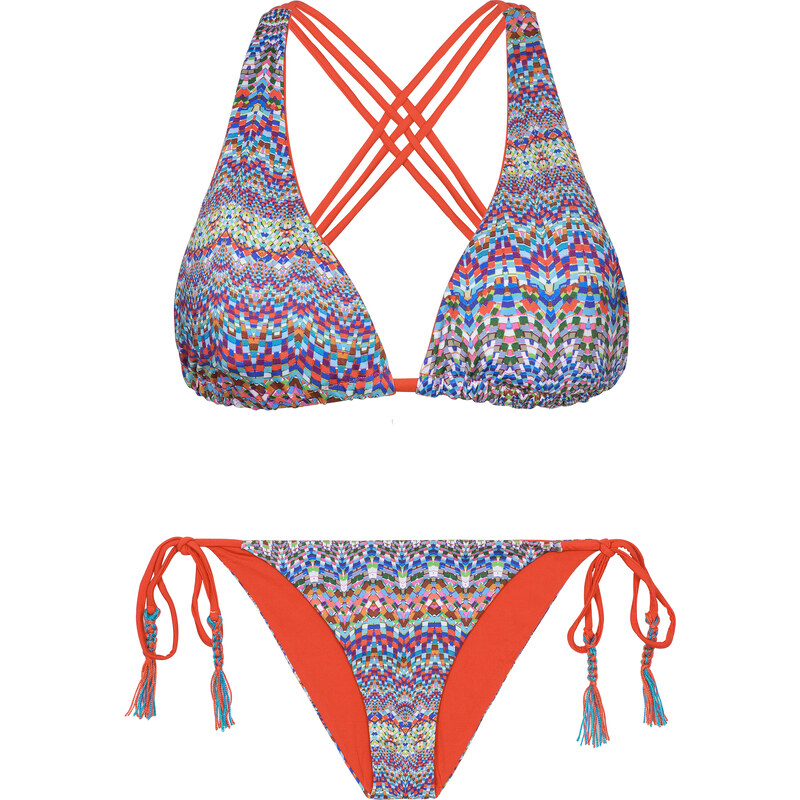 Saha Bikini Triangle Réversible Imprimé/orange Foncé - Ikairis