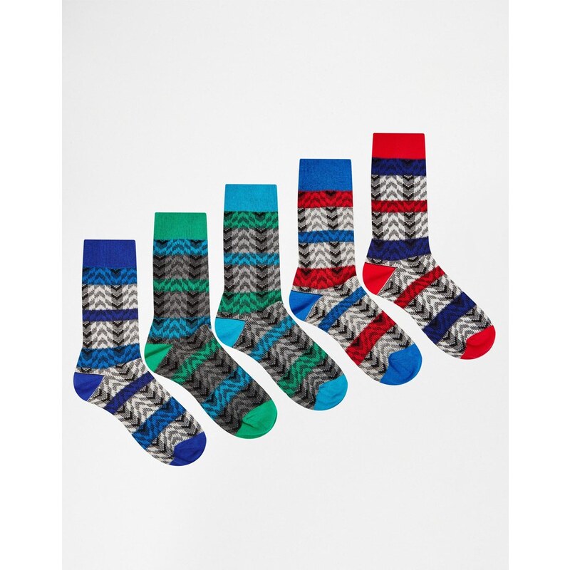 ASOS - Lot de 5 paires de chaussettes à motif zigzag texturé - Multi