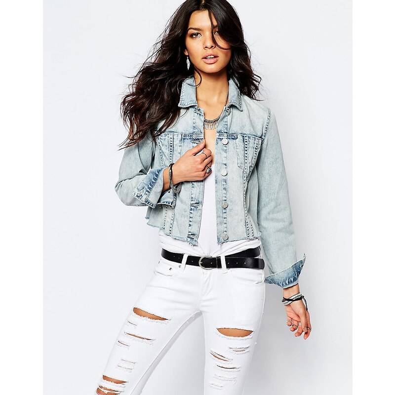 Blank NYC - Veste en jean coupe courte avec ourlet brut - Bleu
