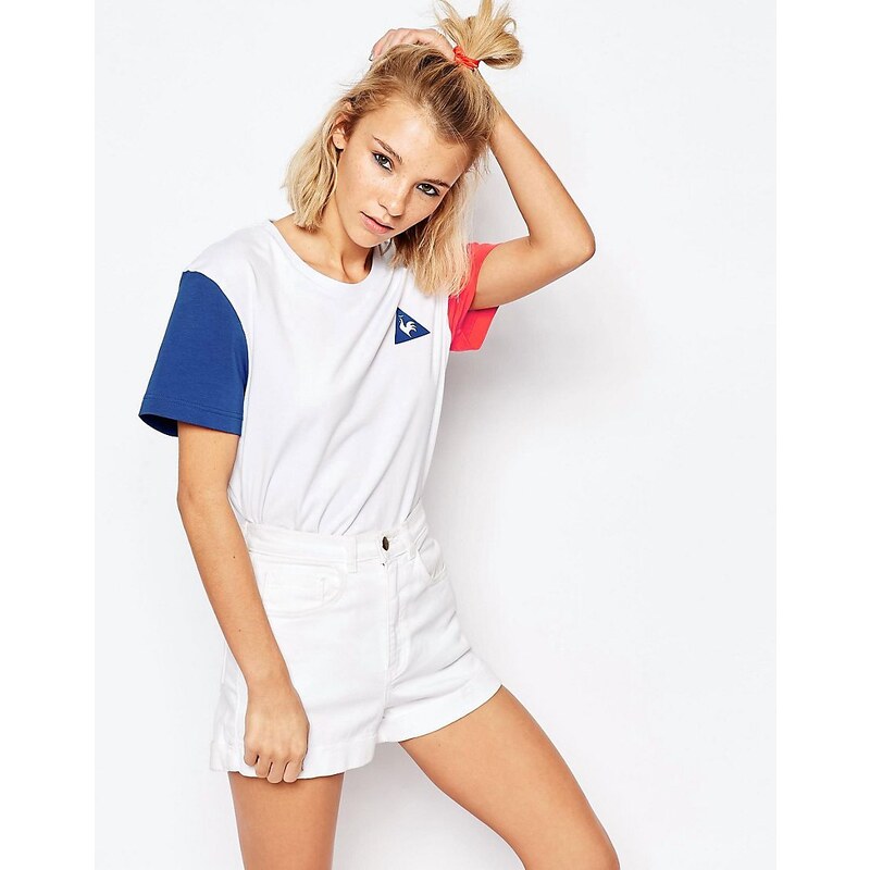 Le Coq Sportif - T-shirt oversize coupe boyfriend à motif color block - Blanc