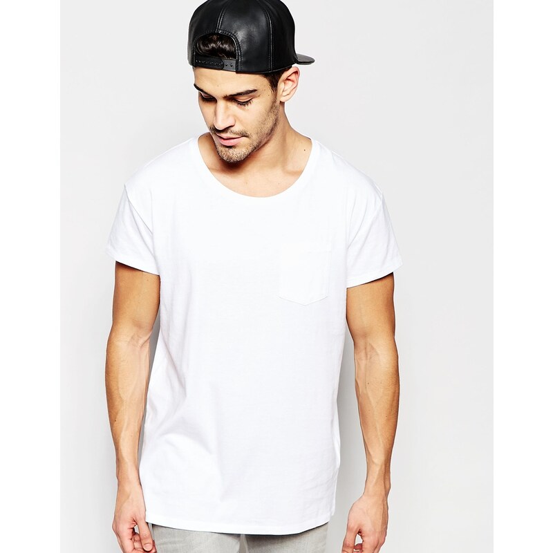 Selected Homme - T-shirt oversize à encolure dégagée - Blanc