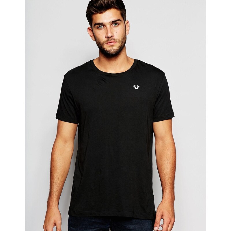 True Religion - T-shirt long avec logo - Noir