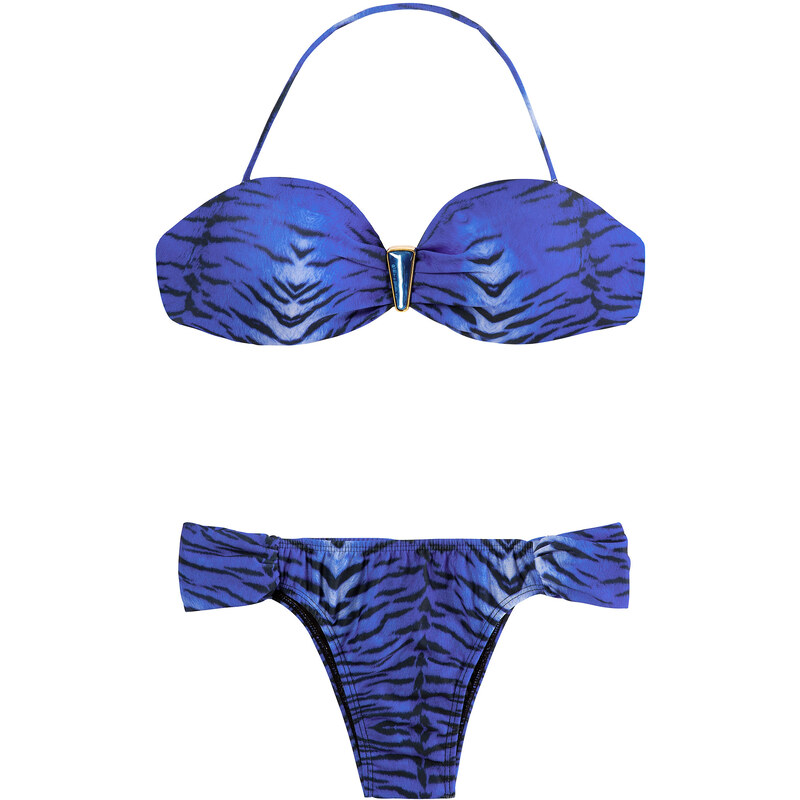 Ellis Beach Wear Bikini Bandeau Bleu Imprimé Tigre - Pedra Azul