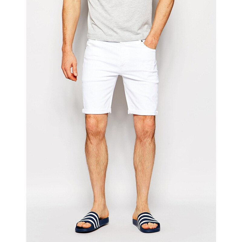 ASOS - Bermuda skinny en jean - Blanc - Blanc