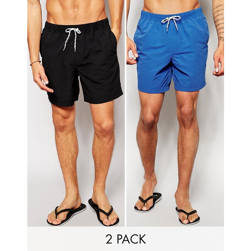 ASOS - Lot de 2 shorts de bain mi-longs - Bleu et noir - ÉCONOMIE - Multi