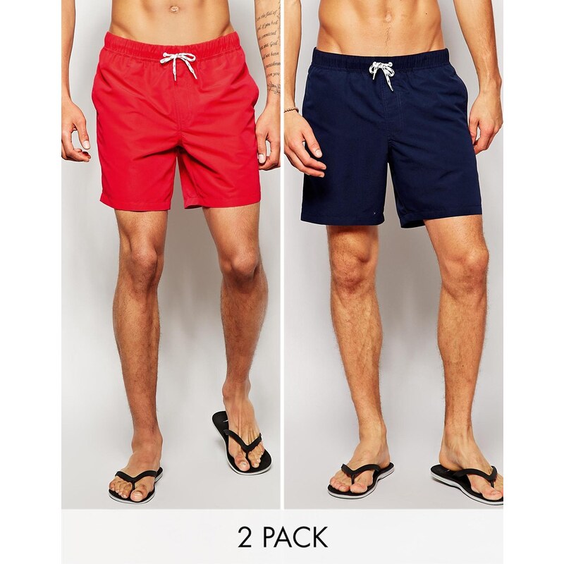 ASOS - Lot de 2 shorts de bain mi-longs - Rouge et marine - ÉCONOMIE - Multi