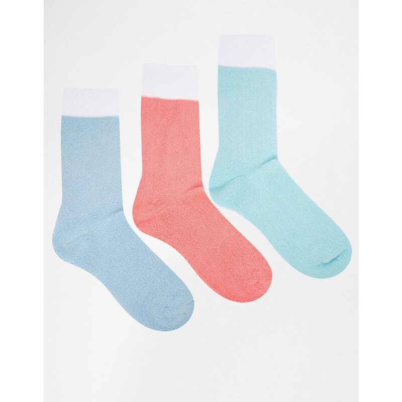 ASOS - Lot de 3 paires de chaussettes réversibles pastel aspect éponge - Multi