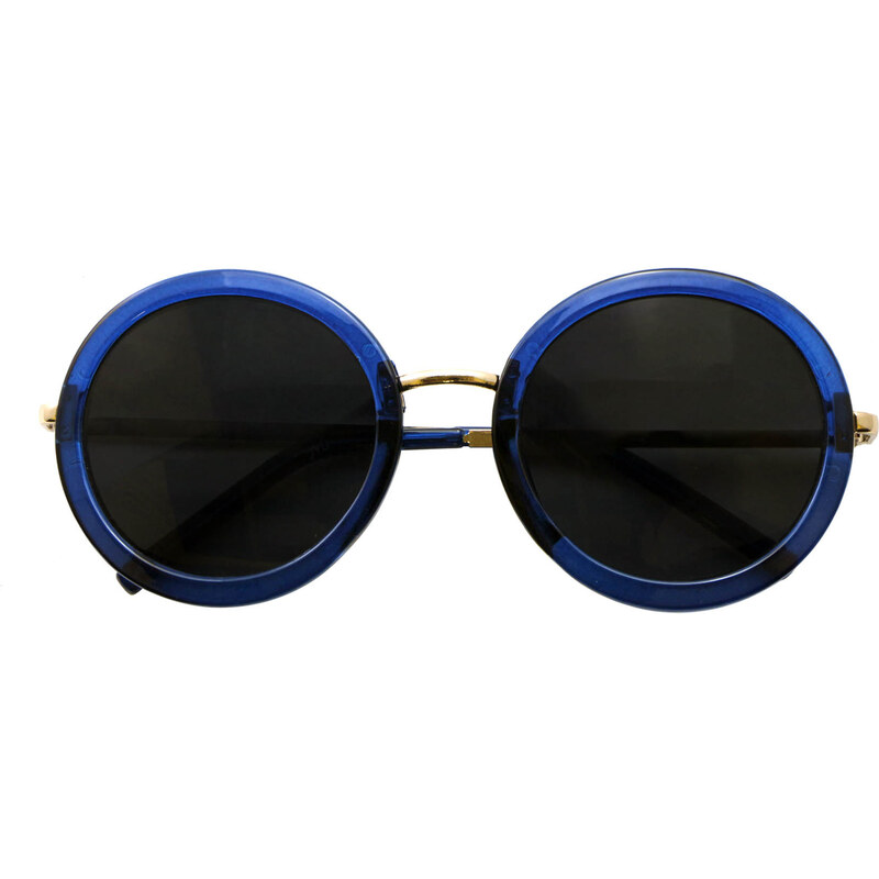 Iyu Design Lunettes De Soleil Rondes Bleu Transparent, Verres Noirs - Emma