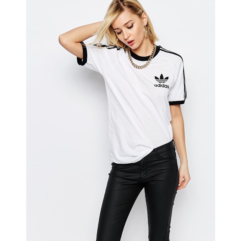 Adidas Originals - Adicolour - T-shirt coupe boyfriend à 3 rayures - Blanc