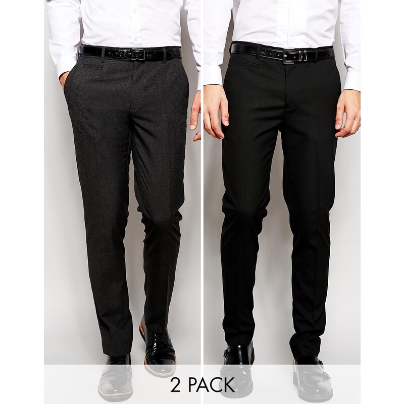 ASOS - Lot de 2 pantalons coupe skinny - Noir et Anthracite - Multi