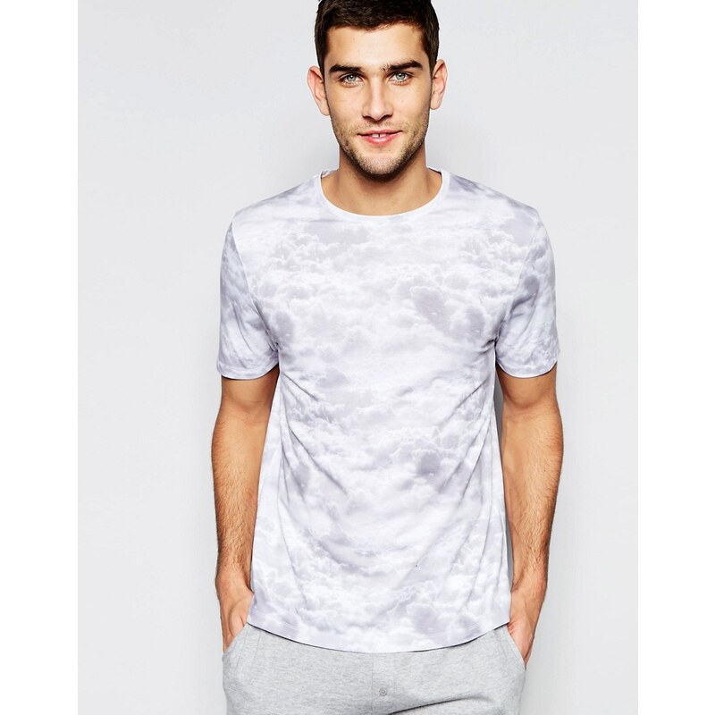 ASOS Loungewear - T-shirt coupe skateur avec imprimé nuage - Blanc