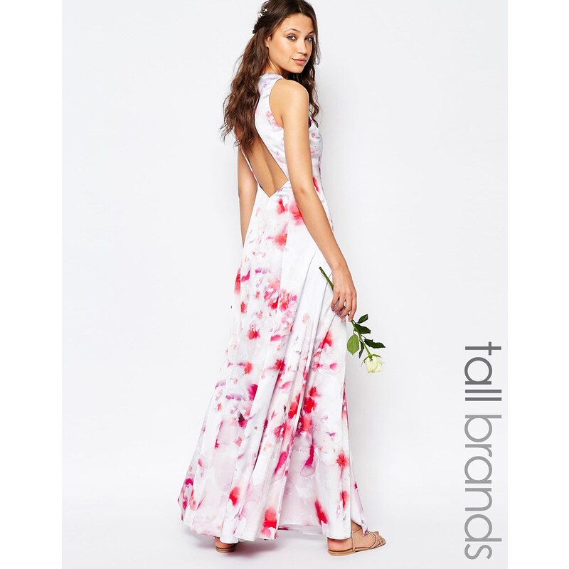Fame And Partners Tall - Asleigh - Robe longue à imprimé fleurs avec dos ouvert et fentes sur les côtés - Multi