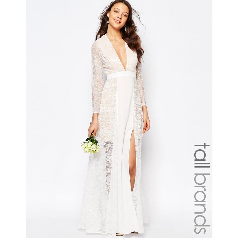 Fame And Partners Tall - Laced Heaven - Robe longue fendue - Blanc