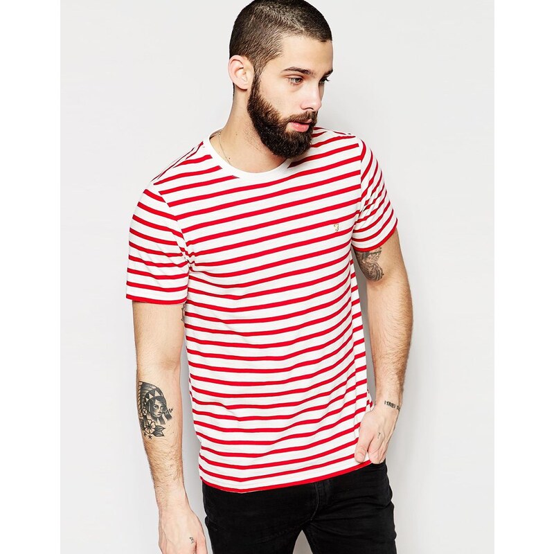 Farah - T-shirt cintré à rayures style marinière - Rouge