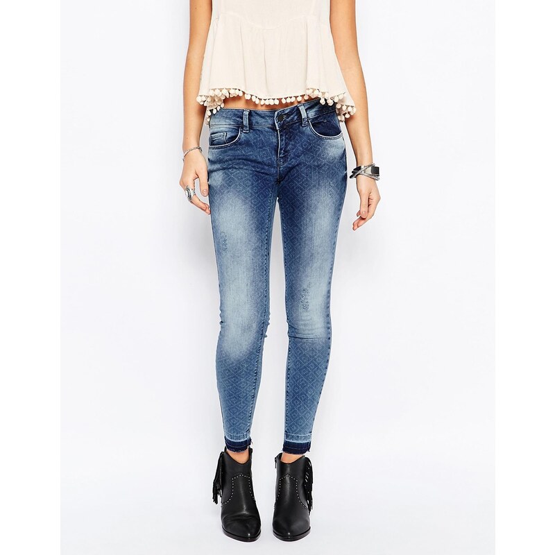Only - Jean skinny à ourlets bruts - Corail - Bleu