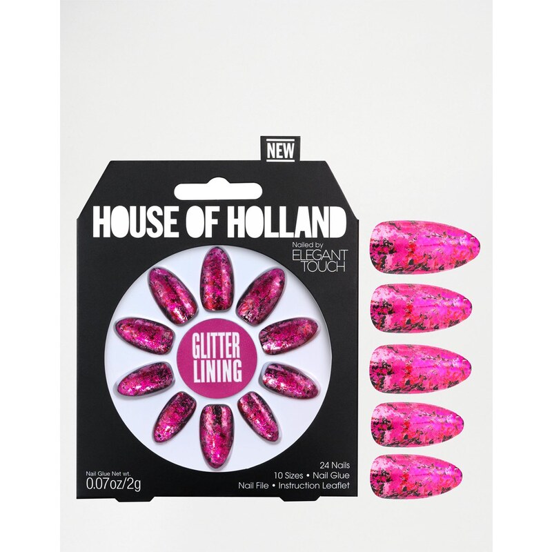 House Of Holland Nails By Elegant Touch - Faux-ongles - Glitter Lining - Rose