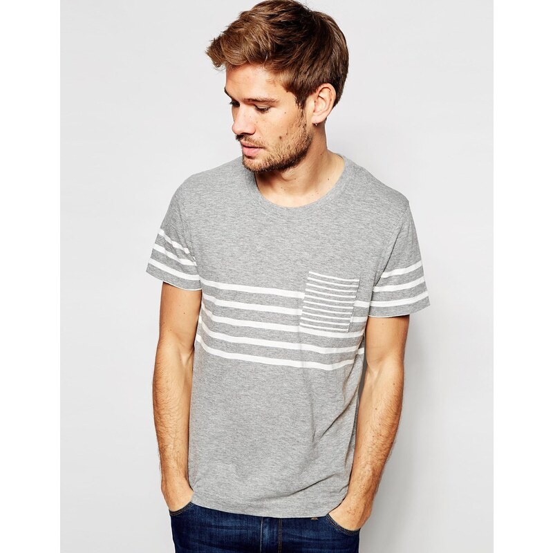 Selected Homme - T-shirt rayé style marinière - Gris