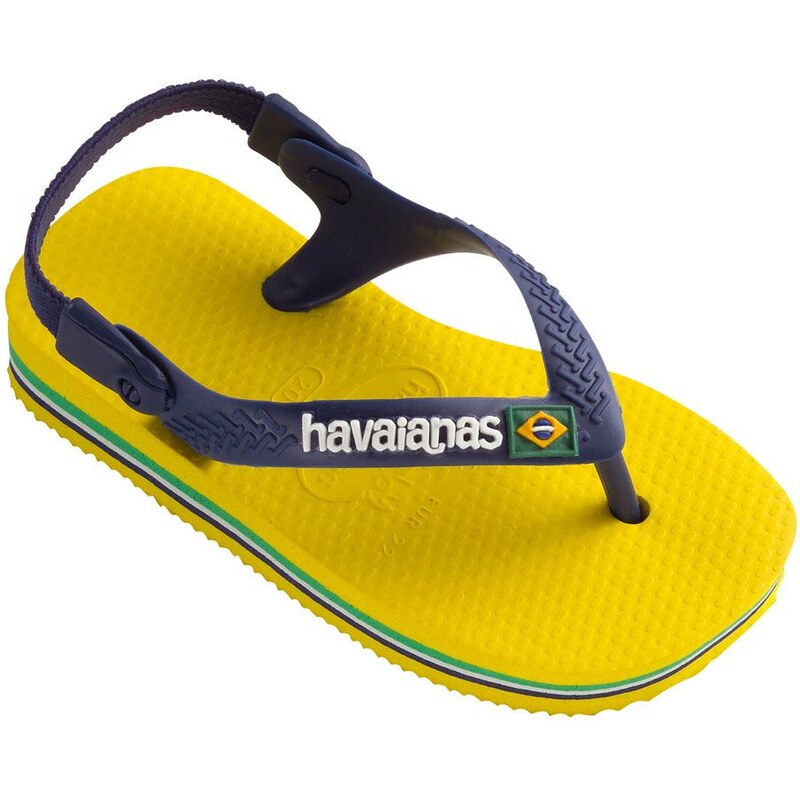Havaianas baby brasil logo cirtrus yellow - Nu pieds - jaunes et bleu marine