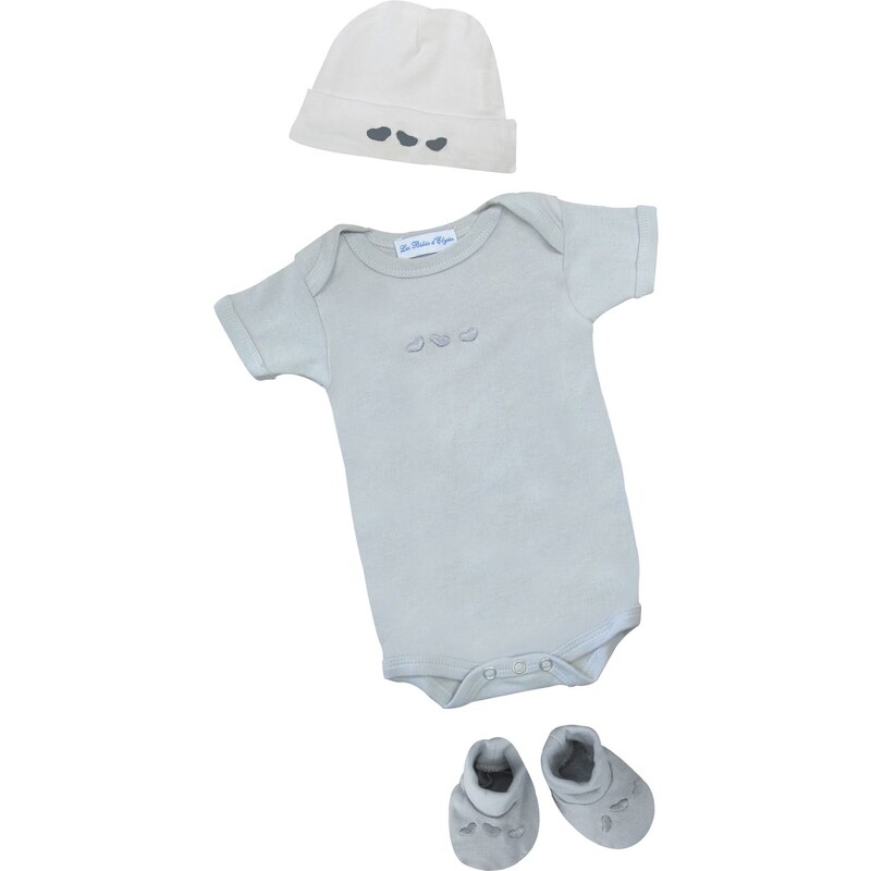 Les Bébés d Elysea Body MC brodé+ chapeau+chaussons - gris