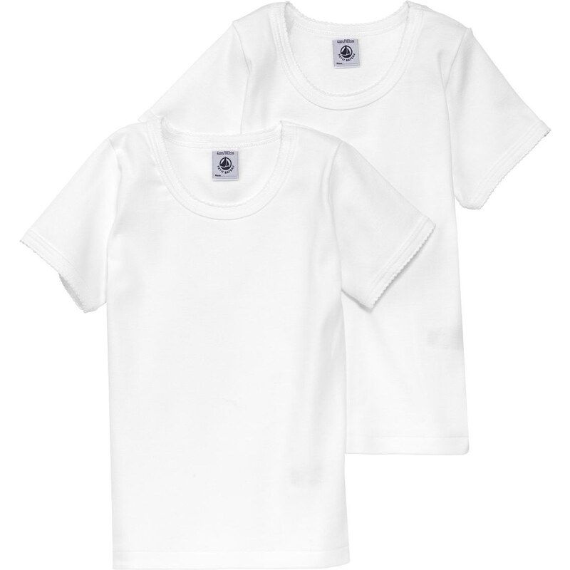 Petit Bateau Lot de 2 T-shirts fille unis à point cocotte - blanc