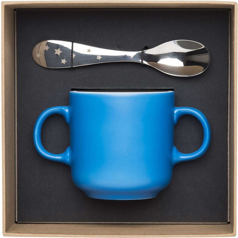 Coffret mug 2 anses et cuillère Octave Octave et Sidonie Bleu Guy Degrenne