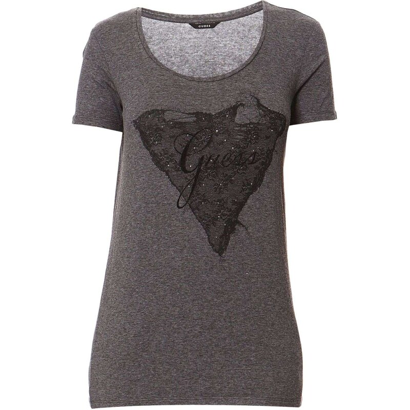 Guess LACE TRIANGLE - T-shirt - gris chine