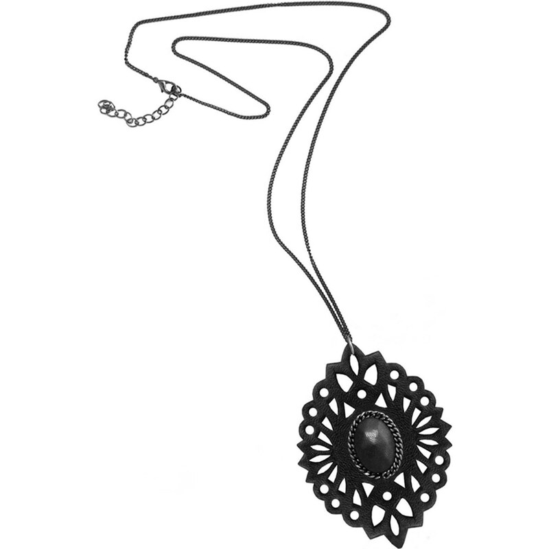 Long collier baroque en cuir et perle gainée Sev Sevad