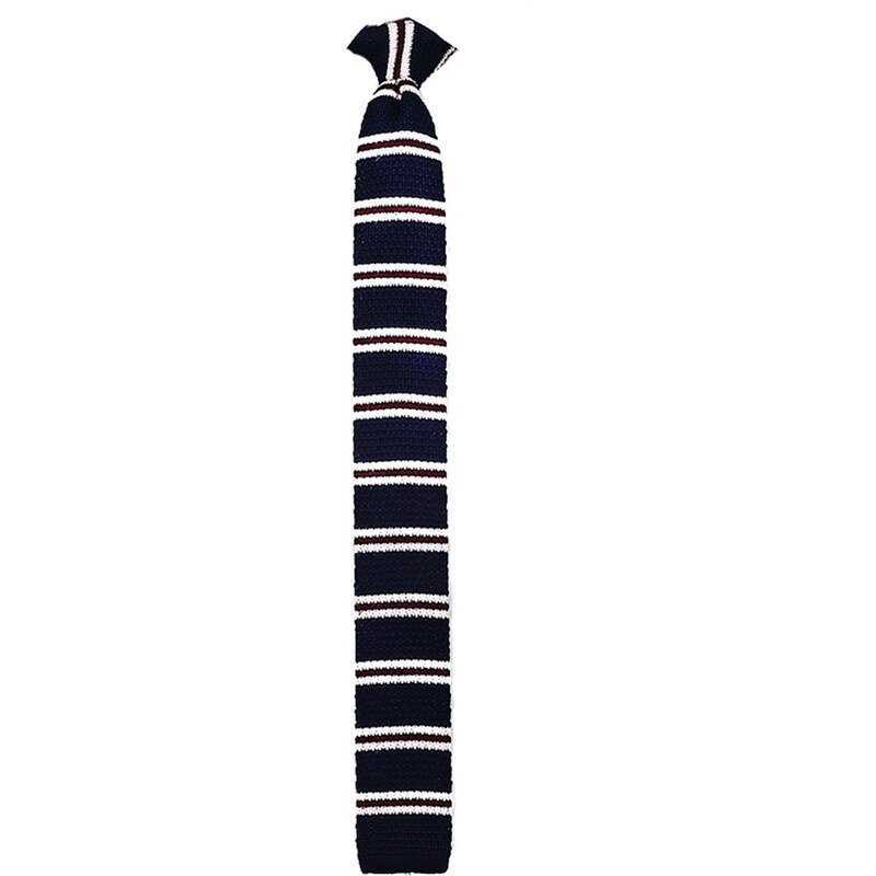 Dagobear Cravate tricot à rayures blanches et rouges - bleu