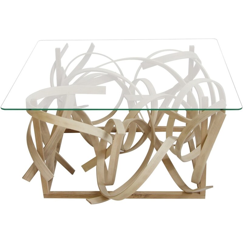 Limelo design Mathilde - Table basse design en bois et plateau de verre - transparent