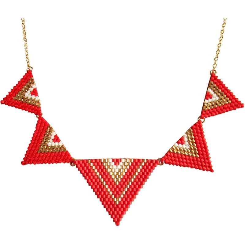 C'cédille Yuka - Collier Plastron plaqué or triangles en perles Miyuki cousues main - rouge