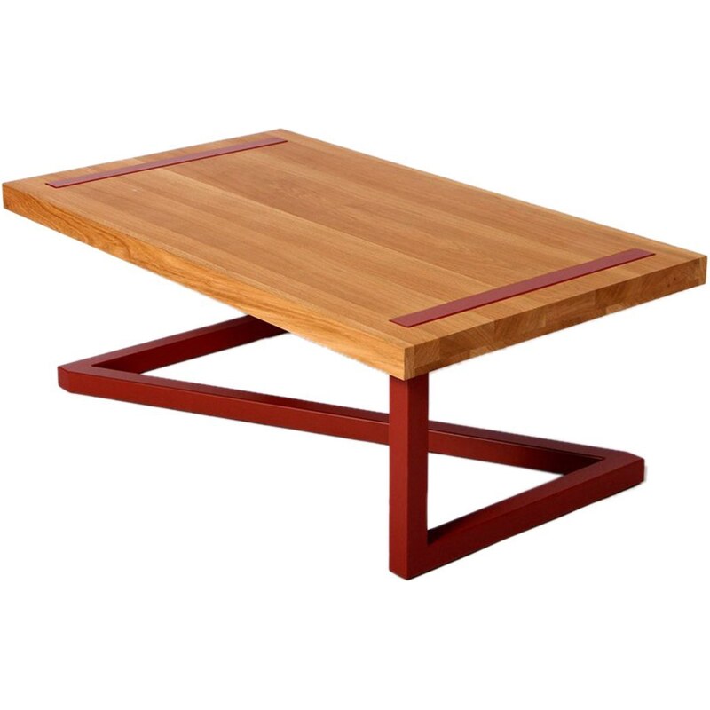 Barnabé Table basse design en bois et acier - Rouge foncé