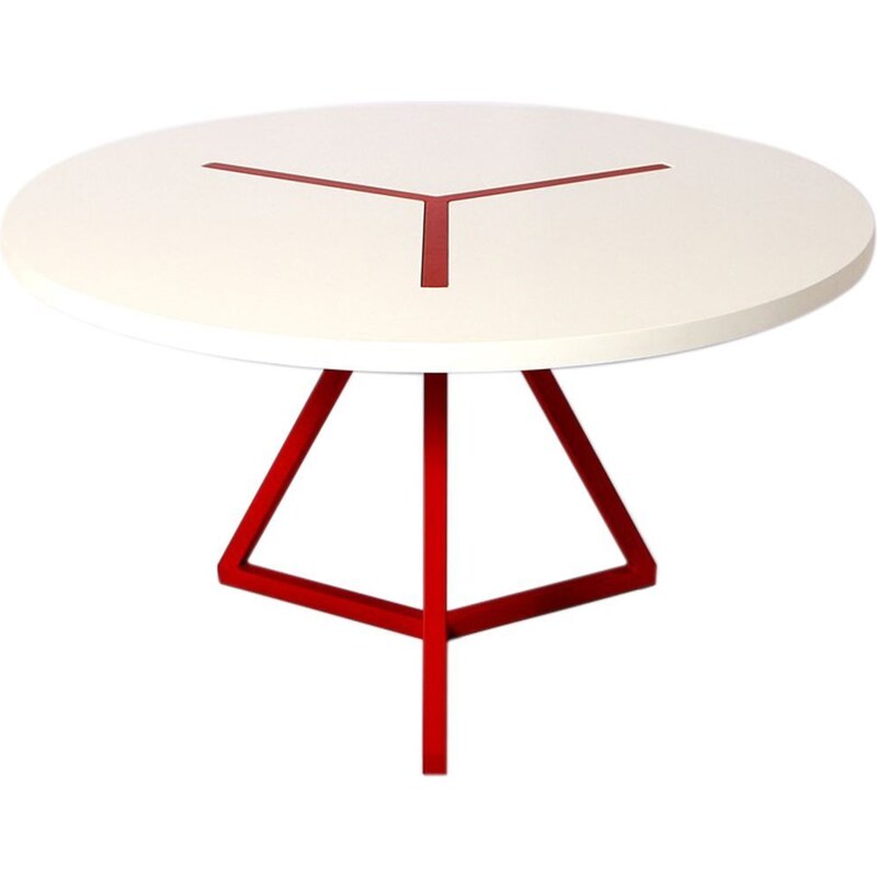 Barnabé Table ronde design en bois et acier laqué - blanc