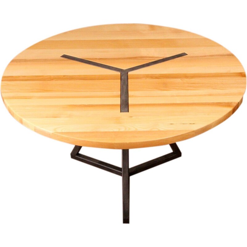 Barnabé Table ronde design en bois et acier - gris
