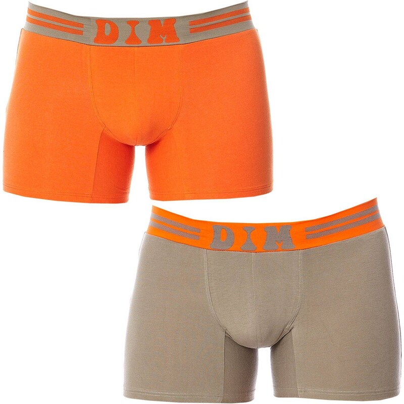 Dim Sous vêtement Homme Soft Touch Pop - Pack de 2 boxers - Gris perle/Orange pop